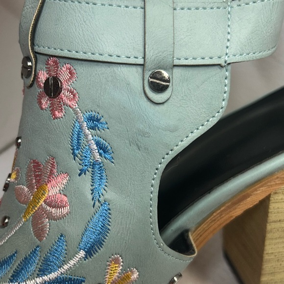 Blue Embroidered Studded Slingback Chunky Heeled Ankle Boots - Women’s Size 8 - Picture 11 of 11